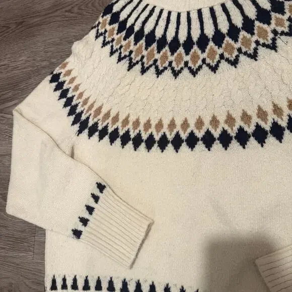 Artelier Nicole Miller Fair Isle Mock Neck Sweater Cream Black Nordic Large Soft - Picture 3 of 7